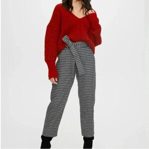 Aritzia Wilfred Tie-Front Wool Pant Check Plaid
